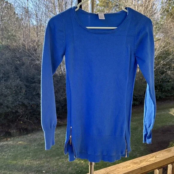 Cache Women’s XS Long Sleeve Sweater Royal Blue Ribbed Gold Zipper Stretch - Picture 7 of 16